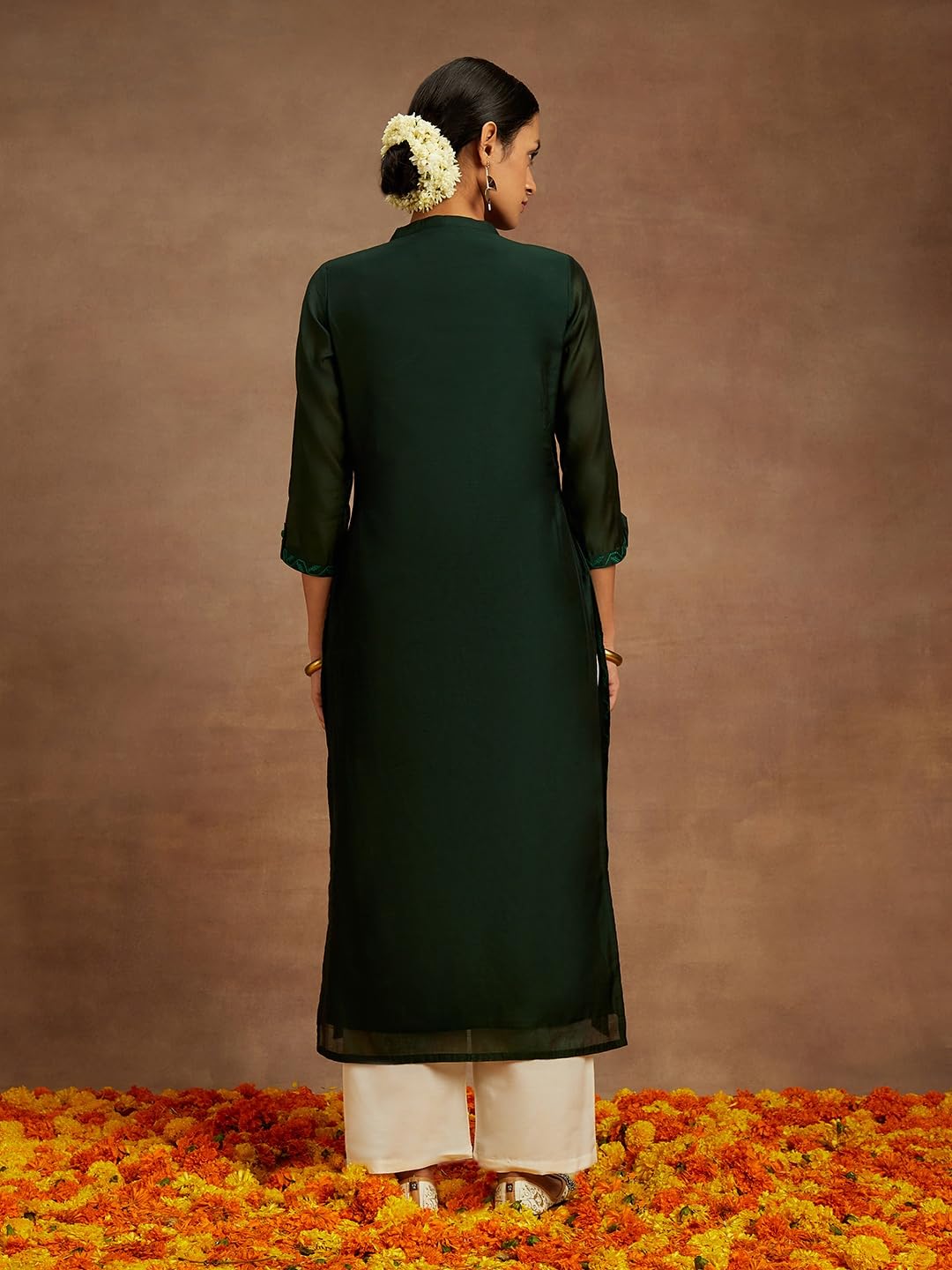 Libas WomenS Chanderi Silk Embroidered Straight Kurta (58008_Green