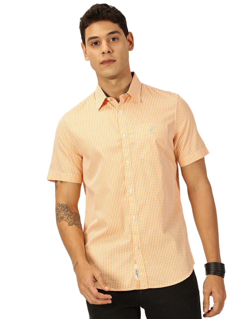 Thomas Scott Mens | Half Sleeve | Checks | Slim Fit | 100% Cotton | Spread Collar | Casual Shirts (Available in Plus Size) (Oran