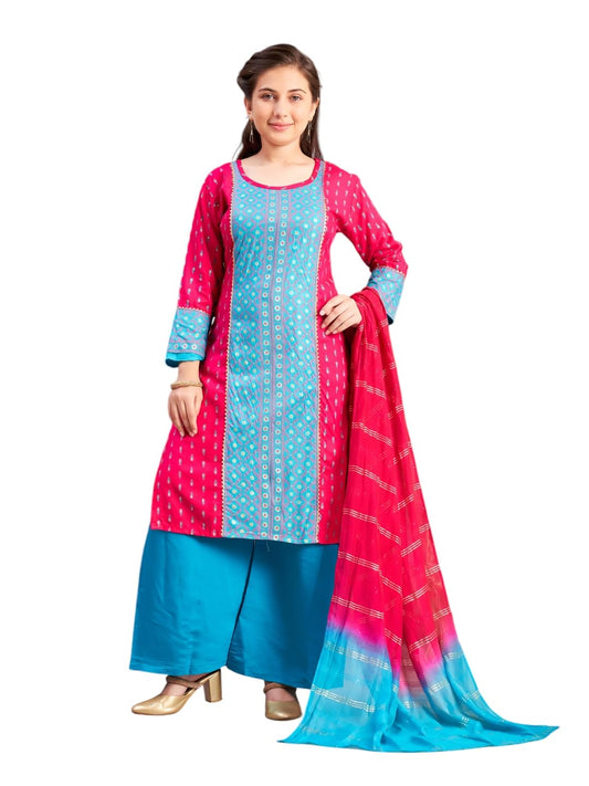 Aarika Girls Ethnic Wear Rani-Rama Colour Foil Print Rayon Kurti-8-15 Years (Kurti-Tr-K-859)