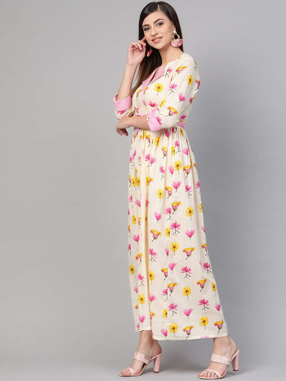 Idalia Off White Floral Print Dress