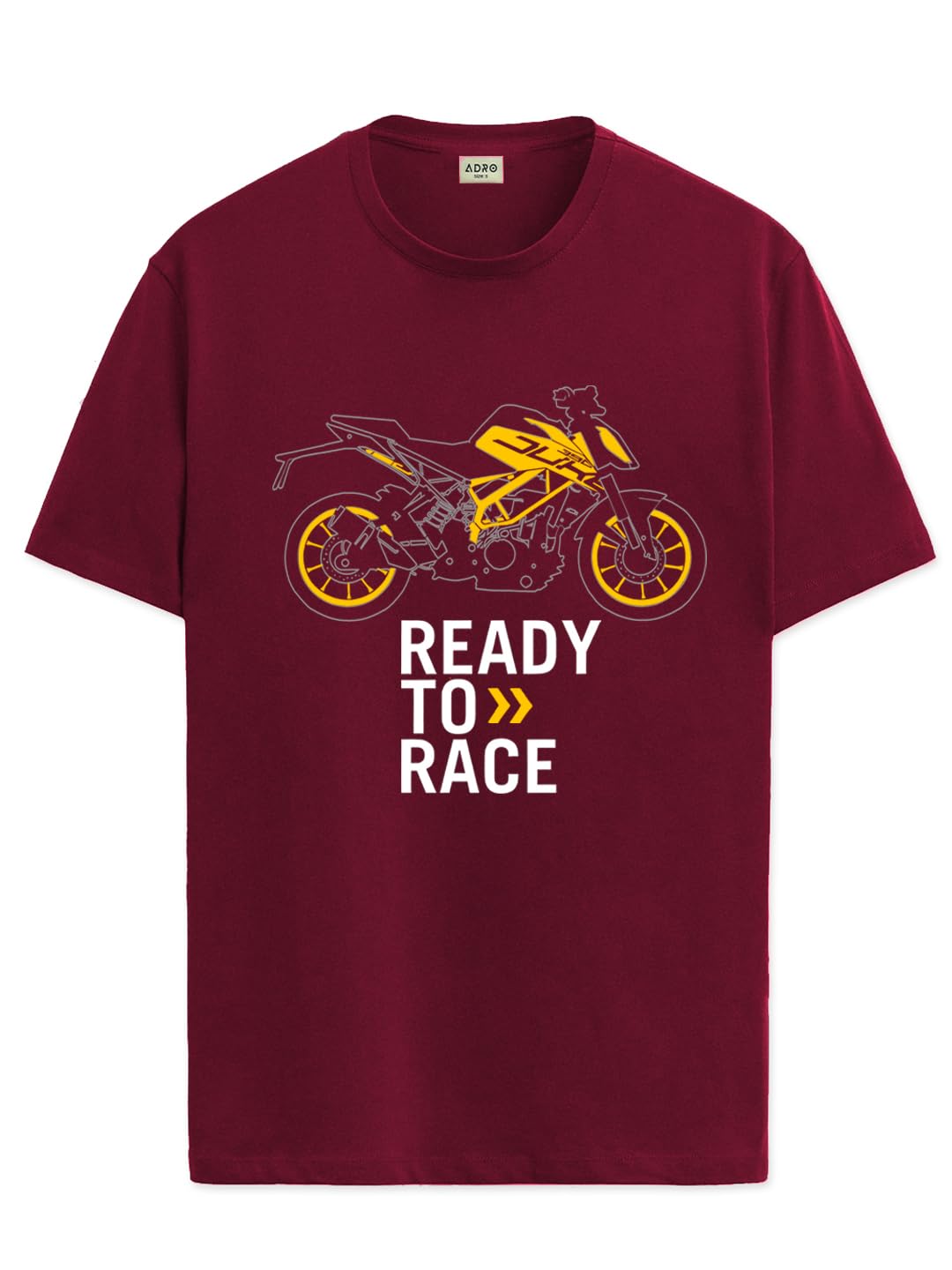 ADRO Men's Biker Design Printed 100% Cotton T-Shirt - Regular Fit, Printed T-Shirts for Men (RN24-KTM-MR_Maroon)