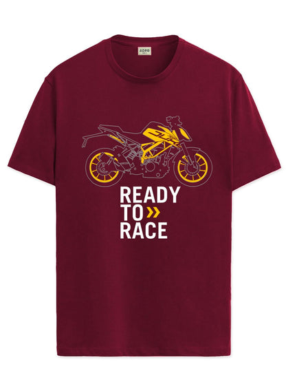 ADRO Men's Biker Design Printed 100% Cotton T-Shirt - Regular Fit, Printed T-Shirts for Men (RN24-KTM-MR_Maroon)