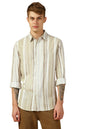 Dennis Lingo Men Brown Stripes Relaxed Fit Full Sleeve Spread Collar Shirts
