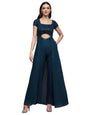 Miss Chase WomenS Embellished Square Neck Short Sleeve Georgette Cut Out Relaxed Fit Regular Jumpsuit With Pockets (Mcaw23D19-0
