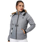 Campus Sutra Women Grey Hooded Puffer Regular Fit Bomber Jacket For Winter Wear | Standing Collar | Full Sleeve | Zipper | Casua