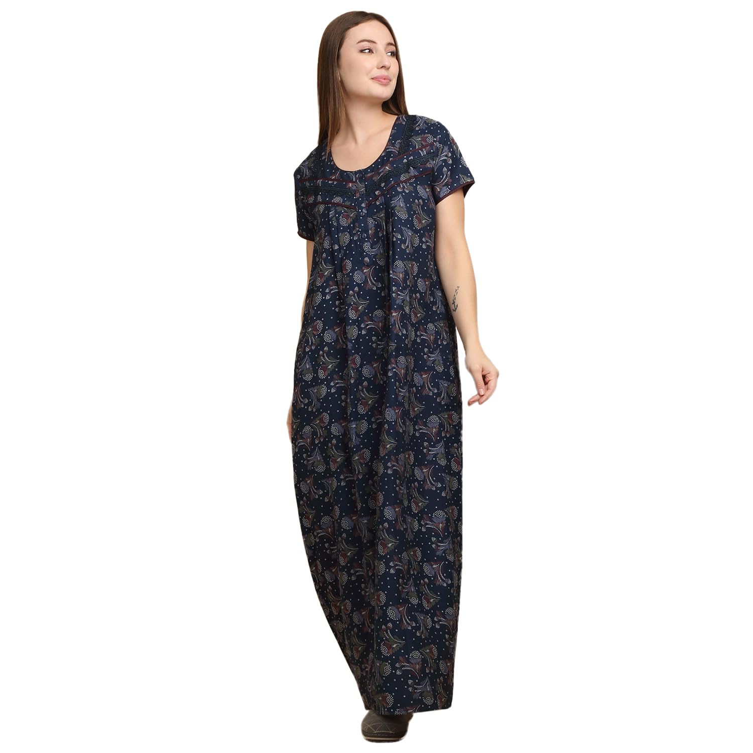 Sweet Dreams Women'S Rayon Blend Night Dress Maxi Ff-2609Gx Navy