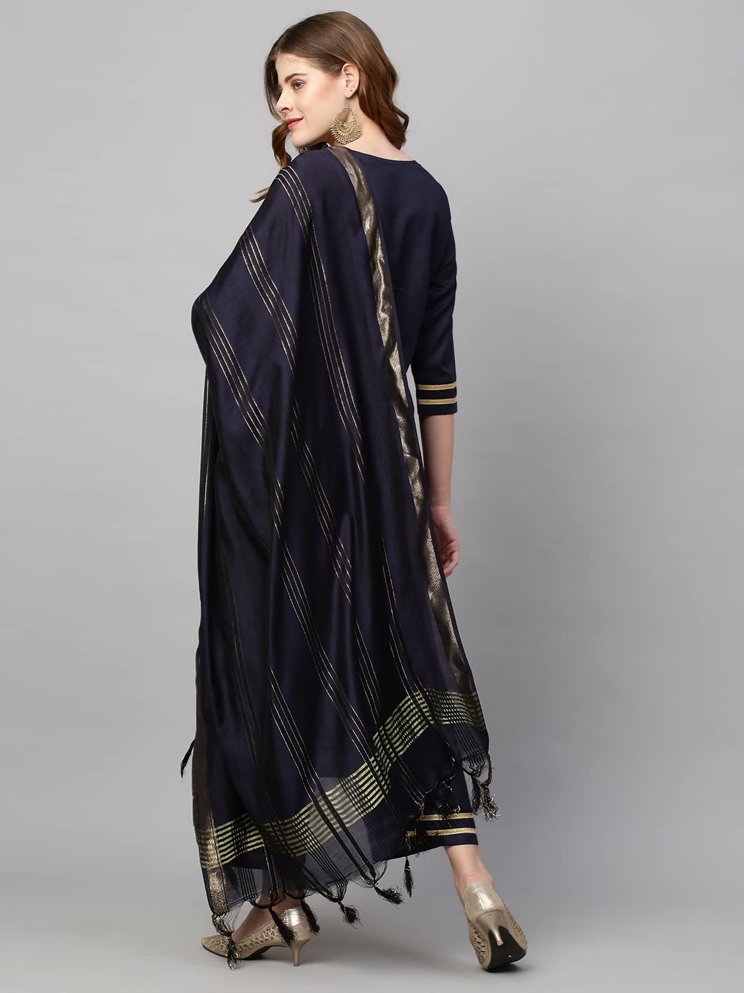 GoSriKi Women's Cotton Blend Solid Straight Kurta with Palazzos & with Dupatta (Wukis-GS)