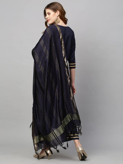 GoSriKi Women's Cotton Blend Solid Straight Kurta with Palazzos & with Dupatta (Wukis-GS)
