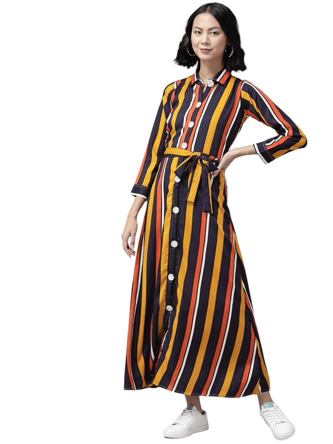 Aarika Women's Cotton Blend A-Line Ankle Length Dress (DR-AW-522_Multi Multicolour