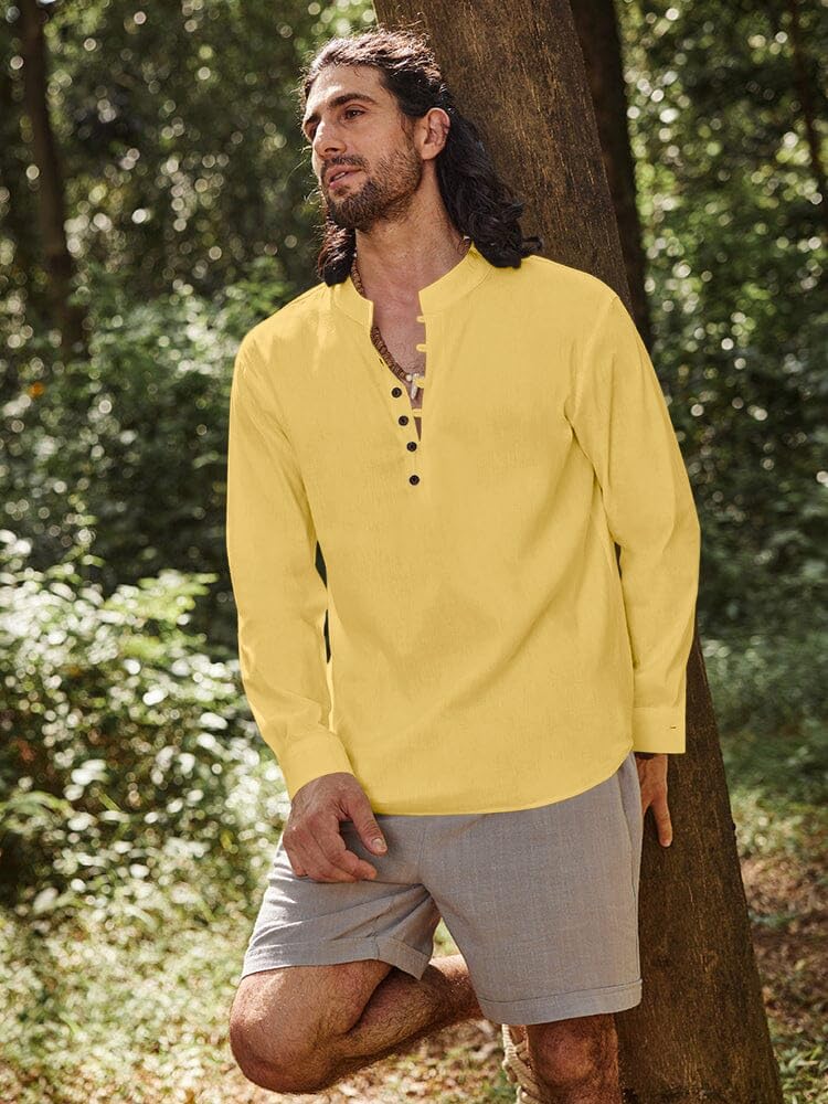 Royalscout MenS Cotton Solid Full Sleeve Short Kurta Shirt Yellow