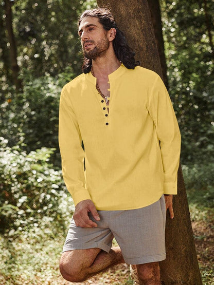 Royalscout MenS Cotton Solid Full Sleeve Short Kurta Shirt Yellow