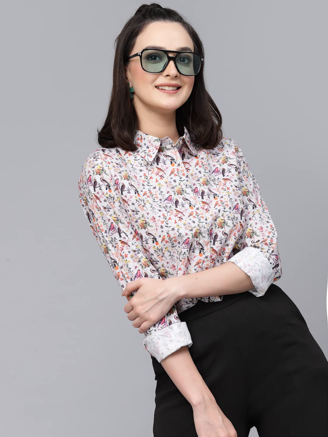 Style Quotient Women Floral Printed Grey and Multi Regular Formal Shirt