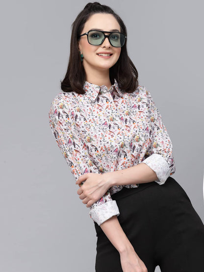 Style Quotient Women Floral Printed Grey and Multi Regular Formal Shirt