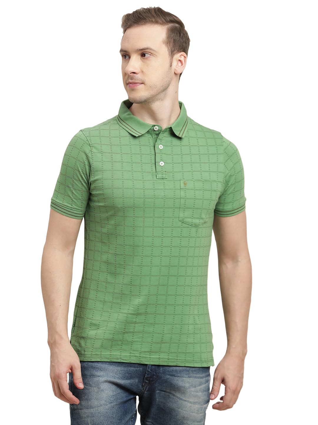 Turtle Men 100% Cotton Green Printed Polo T-Shirt
