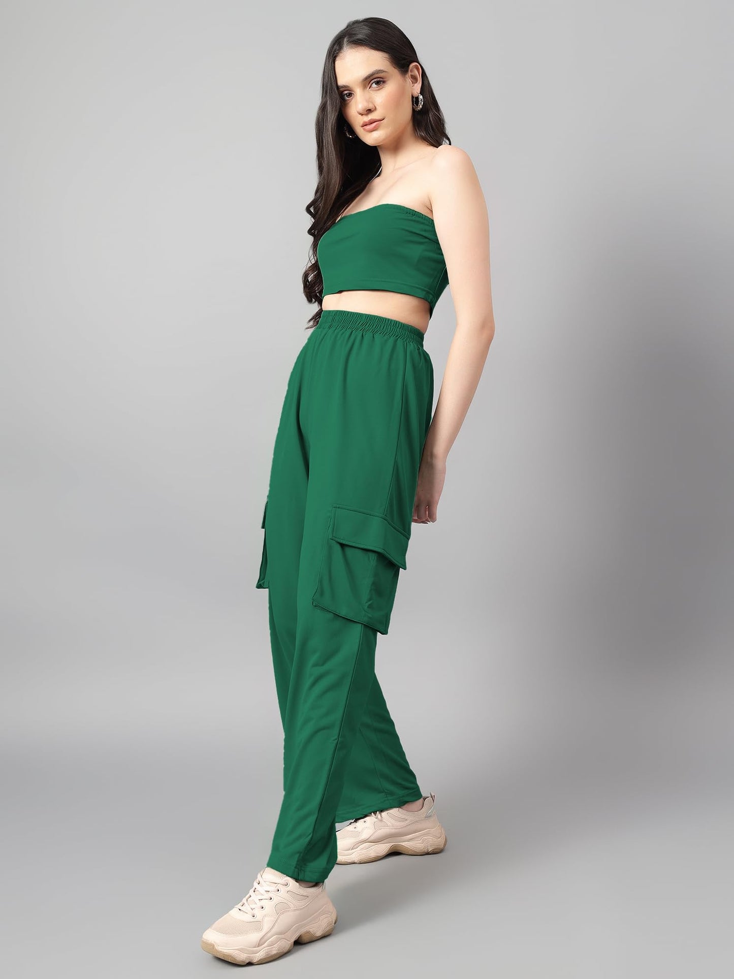 Kotty WomenS Solid Co-Ord With Trousers(Green,S)