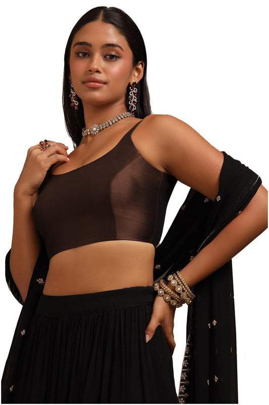 Soch Womens Brown Taffeta Solid Sleeveless Padded Blouse