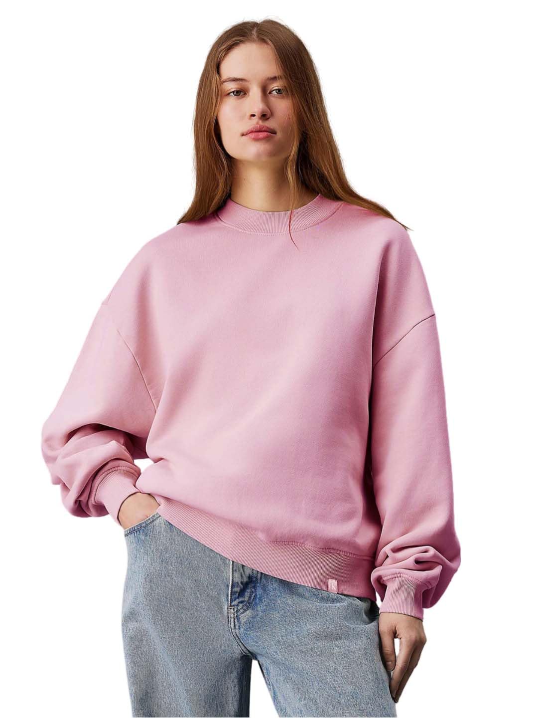 Kotty WomenS Fleece Sweatshirt Solid Pattern With Classic Round Neck(Pink,L)