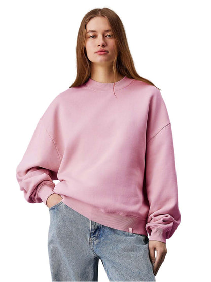 Kotty WomenS Fleece Sweatshirt Solid Pattern With Classic Round Neck(Pink,S)