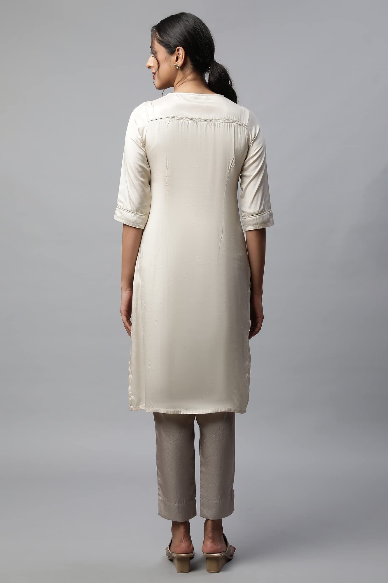 Off White Shantung Solid Plus Size Kurta