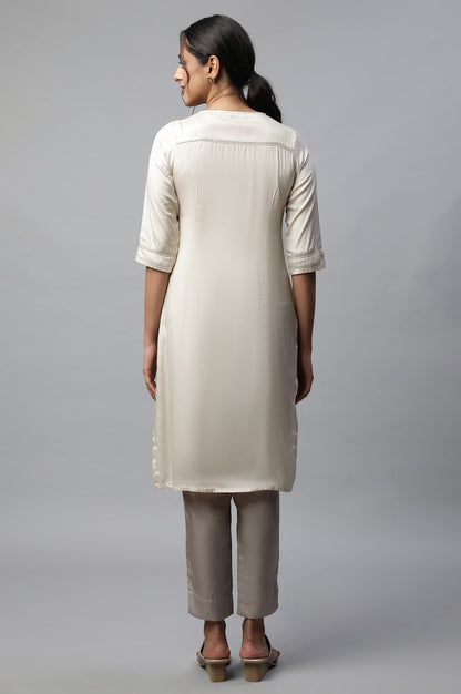 Aurelia WomenS Rayon Regular Off White Shantung Solid Kurta (23Fea13942-605337