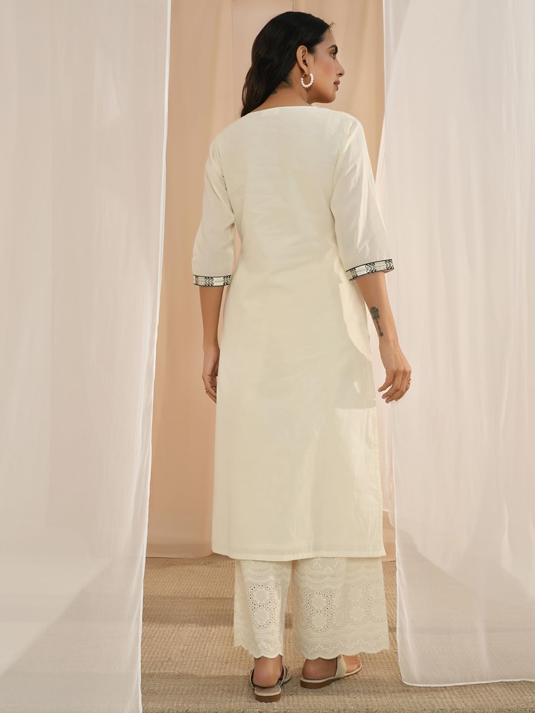 Libas WomenS Cotton Yoke Design Straight Kurta (26721_Off White
