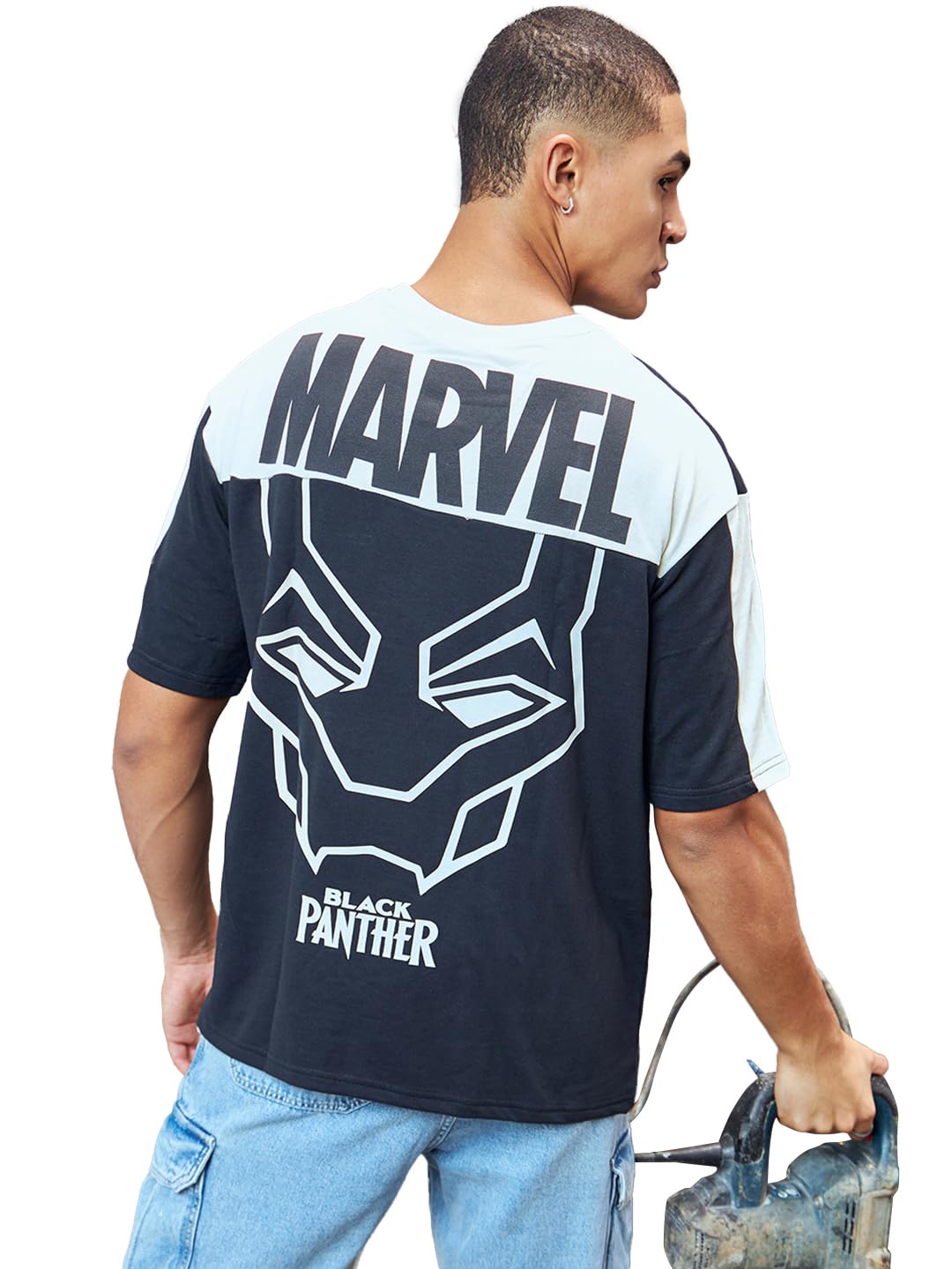 Bewakoof Heavy Duty 1.0 Official Marvel Merchandise Mens Graphic Printed Super Loose Fit Half Sleeve Round Neck Cotton Terry T-