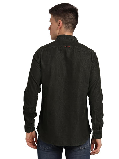 Turtle Men 100% Cotton Slim Fit Dark Green Solid Casual Shirt