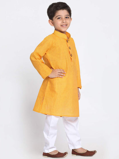 Jbn Creation Boys Pure Cotton Yellow And White Kurta Pyjama Set - Ethnic Elegance For Festivals | Comfortable Traditional Pure S