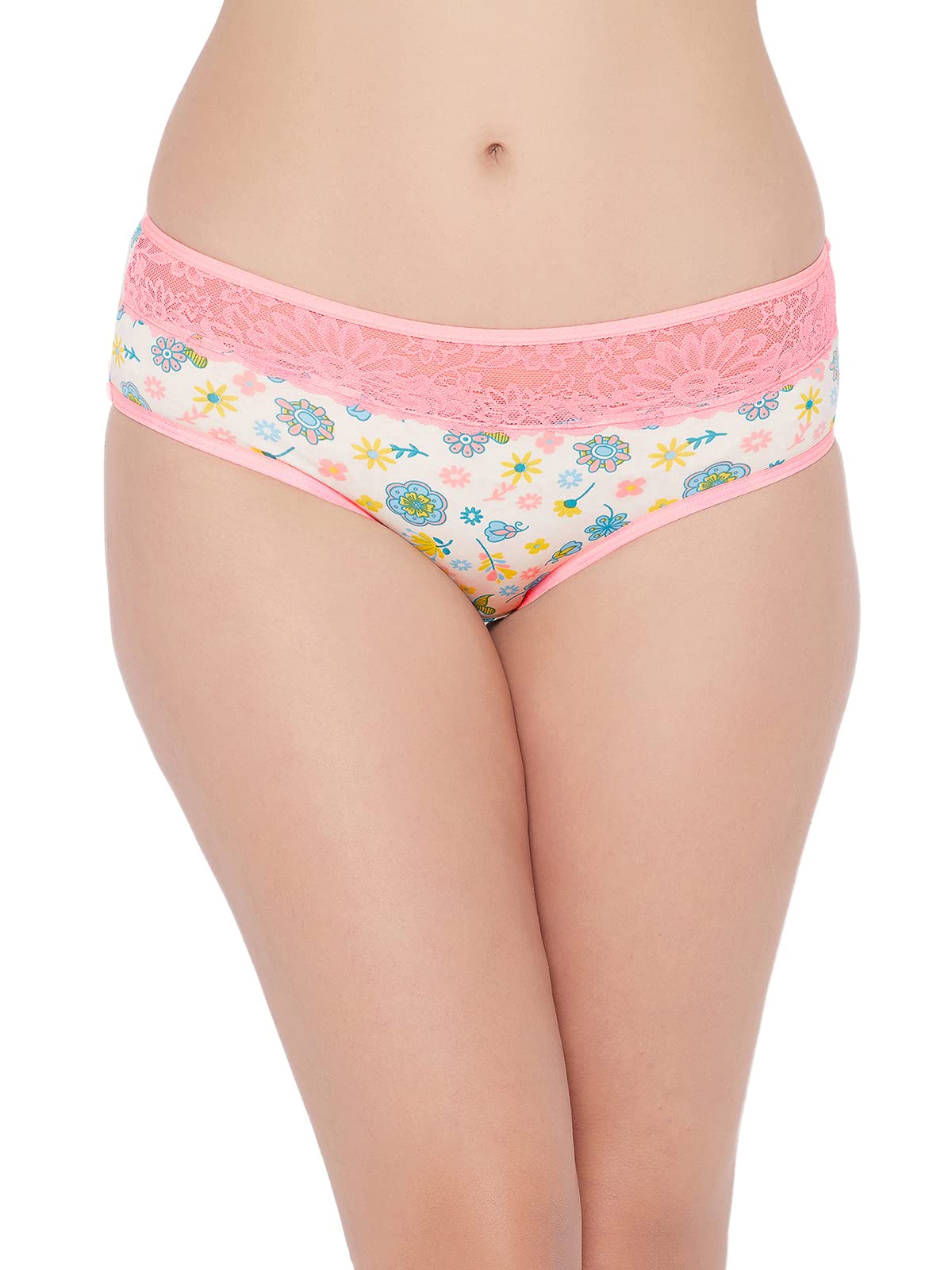 Clovia WomenS Mid Waist Floral Print Hipster Panty With Lace Waist (Pn3482A16_Orange_S)