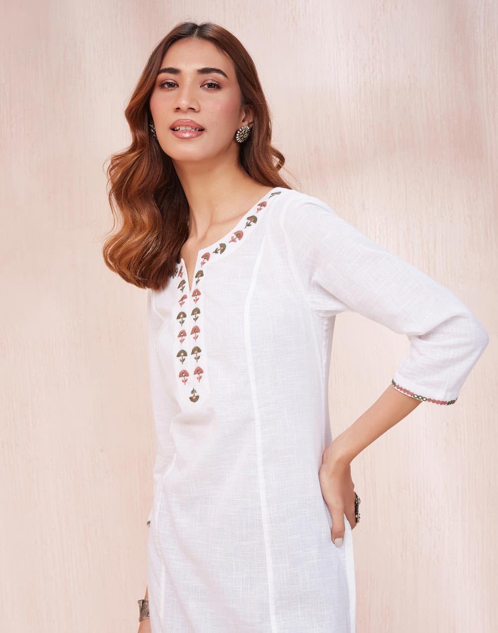 Fabindia WomenS Cotton Embroidered Slim Kurta (1037276White_White