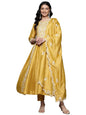 Varanga Women Yellow Floral Thread Embroidered Anarkali Kurta With Bottom & Dupatta  Elegant Ethnic Wear