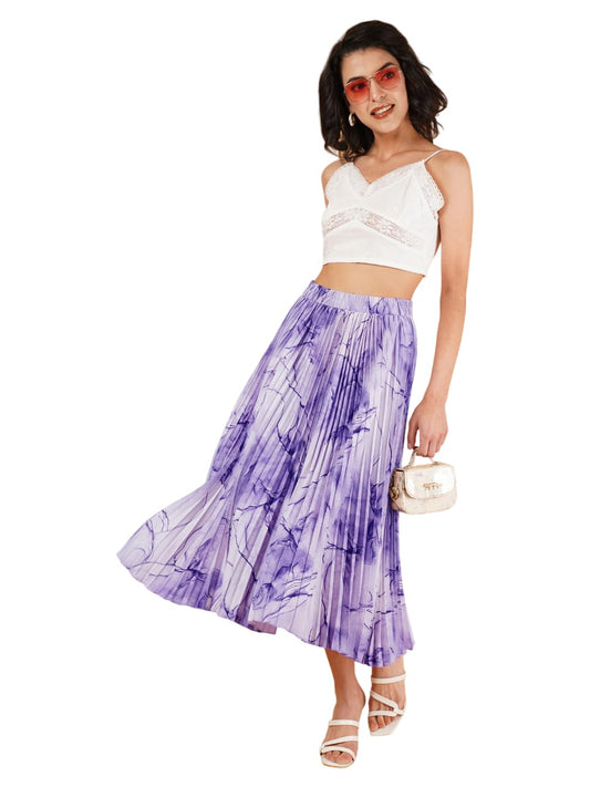 Kzully | Exquisite Marble Elegance A-Line Printed Midi Skirt For Women Purple
