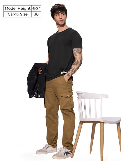 The Souled Store Solids: Rust Men and Boys Buttoned Straight Fit Cotton Cargo Pants
