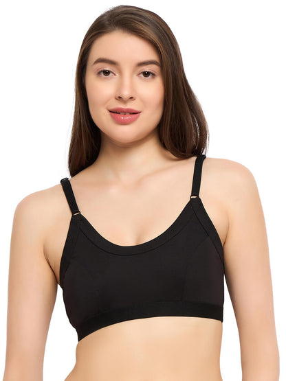 Clovia Womens Cotton Non-Padded Non-Wired Sports Bra (BR1304P13_Black_XXL)