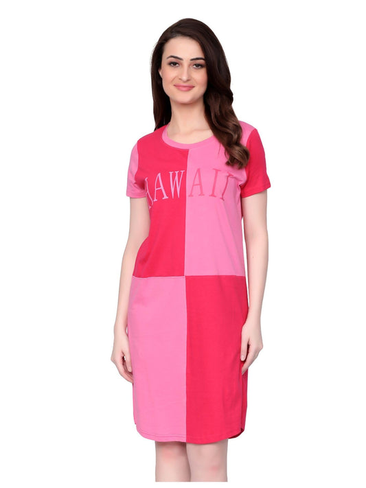 Evolove WomenS Cotton Knee Length Short Night Gown Nighty Dress With Pocket, Super Soft Comfortable (Fuchsia, Sngkcfss23-M5205-
