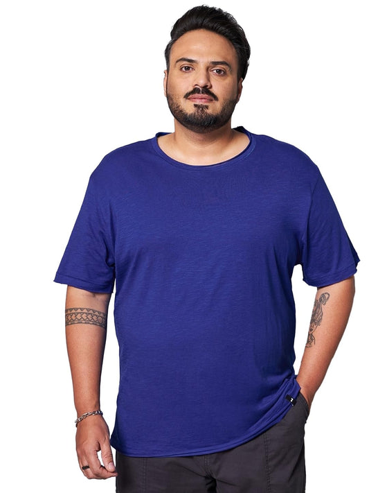 Bewakoof Air 1.0 Mens Solid Regular Fit Half Sleeve Round Neck Cotton Plus Size T-Shirt_620672_Blue_4XL
