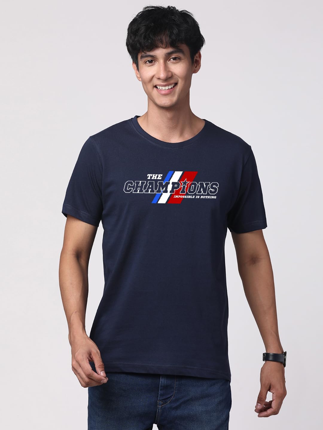 ADRO Men's Graphic Printed 100% Cotton T-Shirt - Regular Fit, Printed T-Shirts for Men (RN24-CMP-NB_Navy)