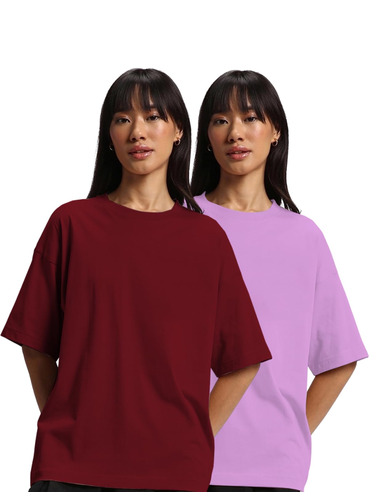 JUNEBERRY Pure Cotton Drop Shoulder Oversized Baggy Fit Half Sleeve Plain Solid Round Neck Multicolor T-Shirt for Women & Girls