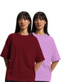 JUNEBERRY Pure Cotton Drop Shoulder Oversized Baggy Fit Half Sleeve Plain Solid Round Neck Multicolor T-Shirt for Women & Girls