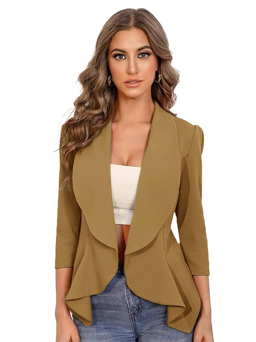Kotty WomenS Single Breasted Relaxed Fit Shawl Collar 3/4 Sleeve Blazer