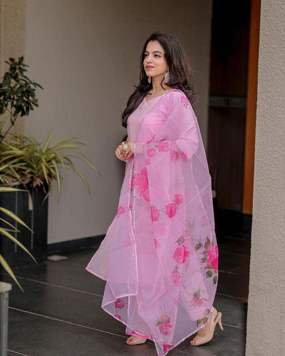 GoSriKi Women's Cotton Blend Straight Printed Kurta with Pant & Dupatta(Sikari-GO)