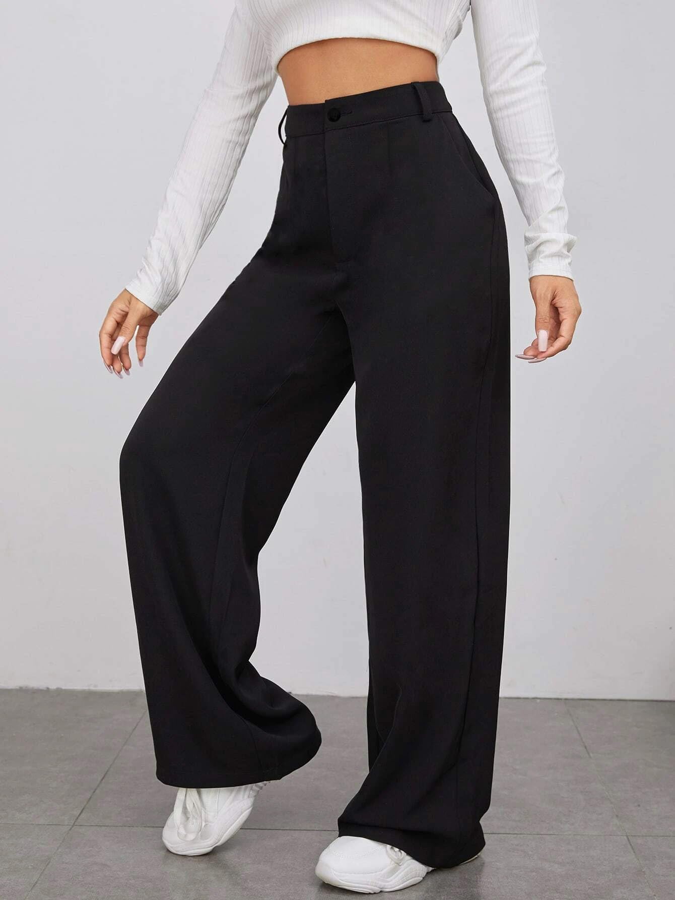 Toochki Tailored Trousers for Women | Womens High-Waisted Pant | Solid Korean Bottom Wear Trouser Black