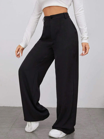 Toochki Tailored Trousers for Women | Womens High-Waisted Pant | Solid Korean Bottom Wear Trouser Black