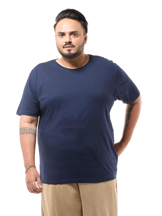 Bewakoof MenS Solid Regular Fit Half Sleeve Round Neck Cotton Plus Size T-Shirt_581025_Blue_6Xl