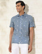 Fabindia Men's Self Design Straight Fit Shirt (2120190BLUE_Blue