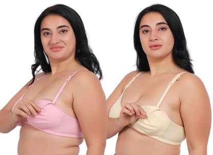 Fabme WomenS Cotton Wire Free Casual Balconette Bra (Pack Of 2) (Po2-Br_219_Skin, Pink