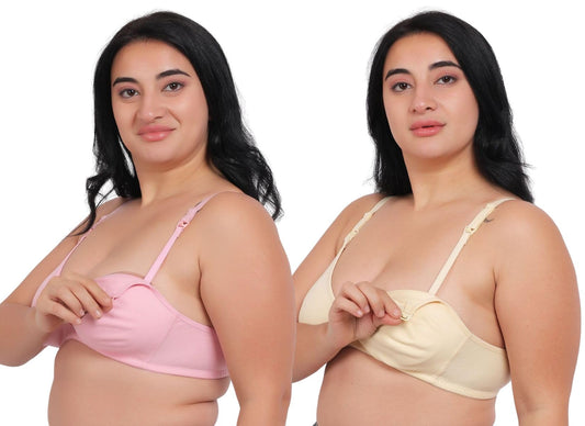 Fabme WomenS Cotton Wire Free Casual Balconette Bra (Pack Of 2) (Po2-Br_219_Skin, Pink