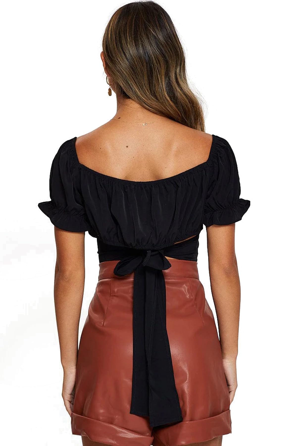 Shasmi Womens & Girls Black Beshop Sleeve, Sweet Heart Neck, Lace Pullover Blouse Tops for Women/Tops, T-Shirts for Girls (TOP