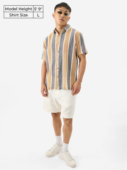 The Souled Store Stripes: Black, Brown Men and Boys Collared Neck Button Down Cotton Half Sleeve Shirts