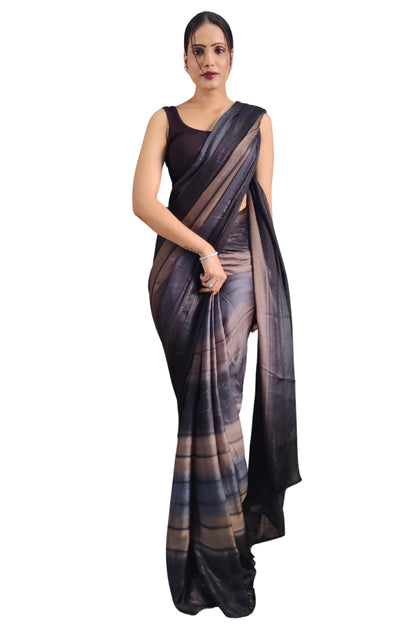 Shiv Textiles Womens Gorgette Zip And Go Pre-Stitched Saree  Effortless Wear & Comfort : Ready To Wear Saree